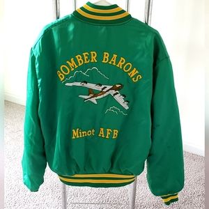 Vintage Jacket Bomber Satin Souvenir Guam 1980s Medium Green